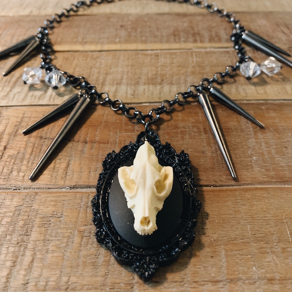Wolf Skull Cameo Necklace